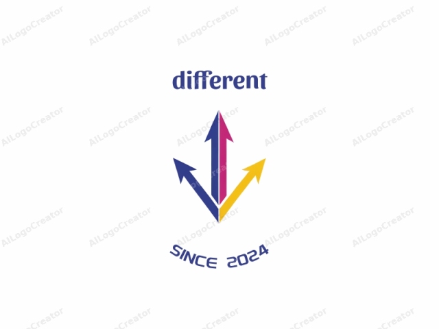 This is a digital logo design composed of three arrows pointing in different directions. The central arrow is blue, extending diagonally downward and left, and flanked on the right by a pink arrow pointing upwards and to the right, and on the left