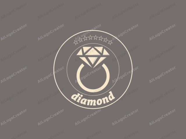 This is a simple, minimalist logo design depicting an engagement ring in an abstract form. The background is a solid, muted grey color. The engagement ring, rendered in a smooth, off-white color, is centered in the image. The ring is
