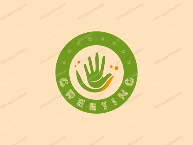 This logo is a digital drawing in a minimalist, modern style. The main subject is a simplified representation of a palm, depicted with four fingers and a thumb. The palm is colored in a solid shade of bright green, with slight shading to indicate