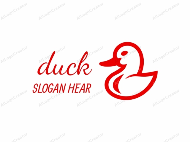 characterized by its minimalist design. The logo features a stylized duck profile, executed in a clean, modern, and geometric fashion. The entire image is created with bold, red lines against a stark white background. The duck's head and neck are