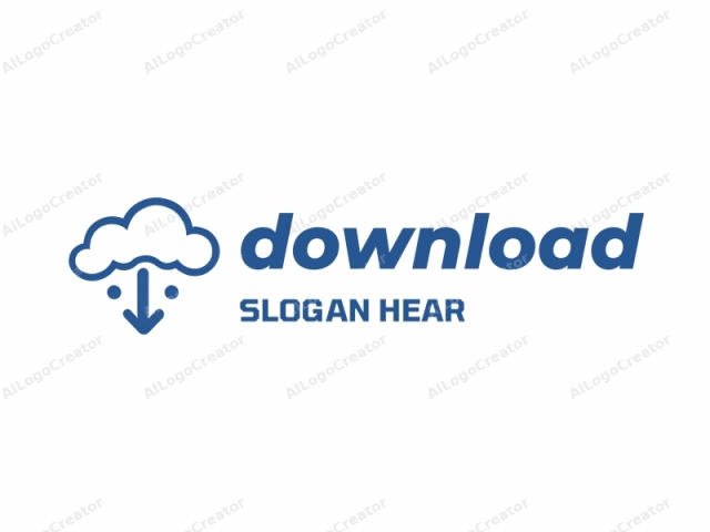 This logo features a minimalist design, utilizing a single color (blue) and a white background. It depicts a stylized cloud with rounded edges and a slight puffiness, centrally positioned within the frame. Below the cloud, a downward pointing arrow is