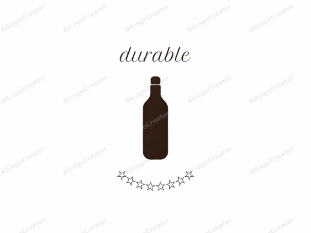 This image is a minimalist logo illustration of a dark brown, bottle-shaped object, set against a clean, white background. The bottle is depicted with a smooth, rounded body and a slightly narrower neck, featuring a distinct cap at the top. The