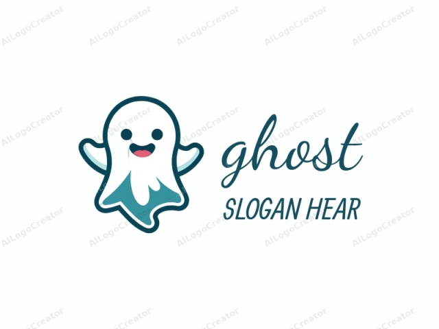 This is a stylized, cartoonish illustration of a friendly ghost with a simple, cheerful design. The ghost has a white body with light blue accents, particularly on its lower section, creating a gradient effect that gives it a whimsical, playful