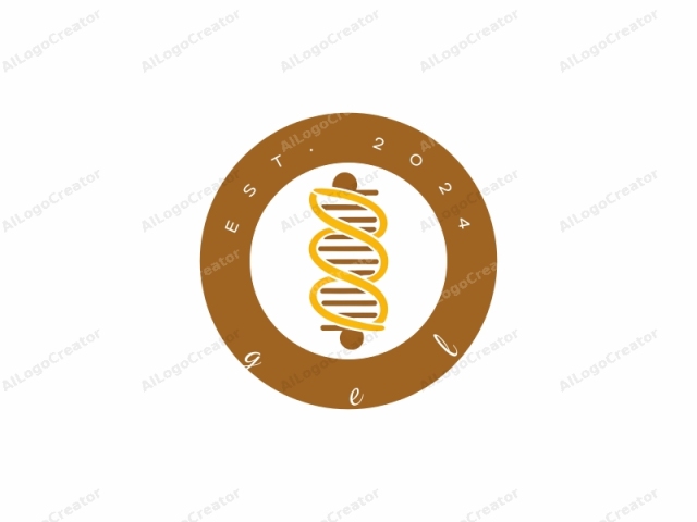 這是一個數位標誌設計，以DNA的抽象表現為特色。主要調色板由金色和棕色色調組成，前者象徵DNA的雙螺旋鏈，後者代表核苷酸。