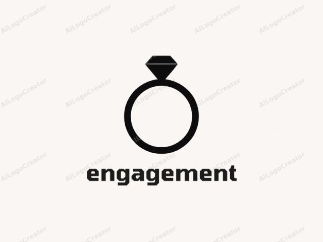 Dieses minimalistische Logo zeigt eine kräftige, schwarze Silhouette eines Rings vor einem glatten, einfachen weißen Hintergrund. Der Ring, der in einer einfachen, geometrischen Form gestaltet ist, ist kreisförmig und hat eine markante Fassung oben. Die Fassung besteht aus