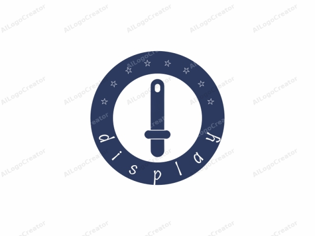 a stylized key. This simple graphic features a dark blue key with a cylindrical shape, prominently displayed against a stark white background. The key has a circular loop at the top, indicating the end of a keychain or a ring, and a