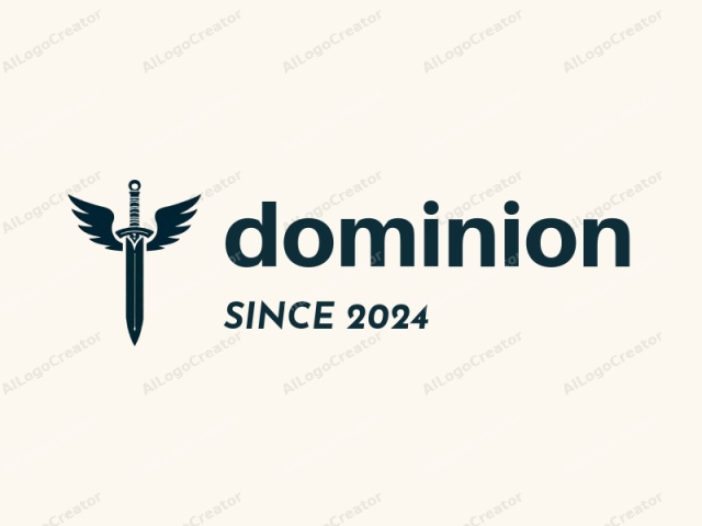 The logo is a minimalist black-and-white illustration of a medieval sword set against a light beige background. The sword is depicted in an abstract, stylized manner, with its blade extending vertically in the center, while its guard and hilt are shaped