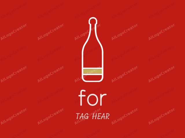 Esta imagen es un diseño gráfico minimalista, que representa un contorno simplificado de una botella de vino sobre un fondo rojo sólido. La botella de vino se presenta de frente con su cuello apuntando hacia el centro superior de la imagen. El contorno de la botella es suave, con