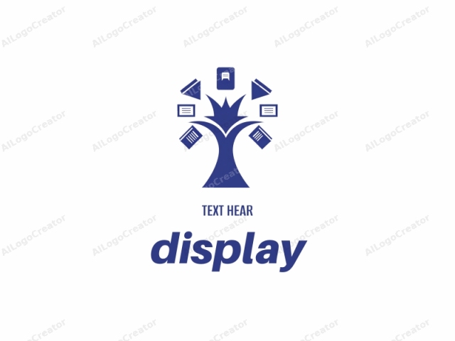 This logo is a minimalist, monochromatic design in a deep blue shade. It features a stylized tree with a simplified, abstract shape and no specific leaf or branch detail. The tree's trunk is thick and tapered, narrowing towards its base