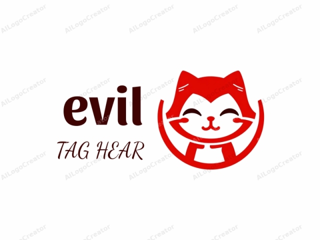 which features a stylized, simplistic depiction of a cat with a bold red color palette set against a plain white background. The cat is presented in a cartoonish, minimalist style, with a rounded and somewhat flat appearance. The cat's face is