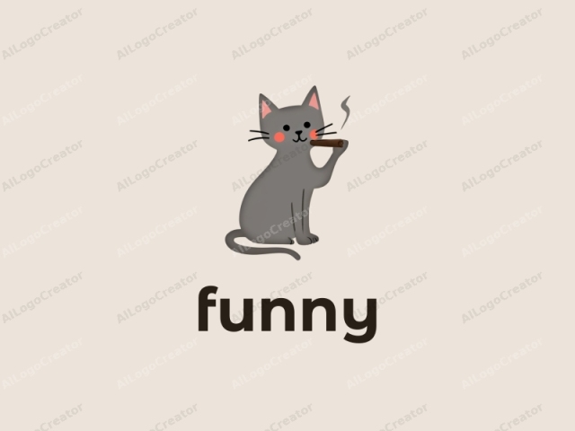 which features a stylized gray cat sitting against a light beige background. The cat is depicted with a simple and minimalist design, showcasing a smooth, clean line drawing. The fur of the cat is a solid gray hue with no shading or texture,