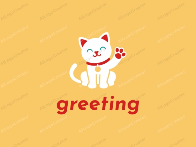 This is a simple, digital illustration of a white cat sitting on a solid yellow background. The cat is drawn in a clean, modern, minimalist style with smooth, curved lines and flat colors. Its fur is depicted as a single color, without