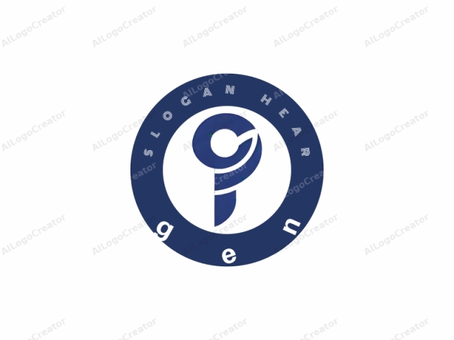 The logo image is minimalist and abstract, featuring a stylized figure composed of two main elements. The primary element is a large, bold blue circle, centrally positioned and divided by a horizontal line into two sections. The upper half of the circle is