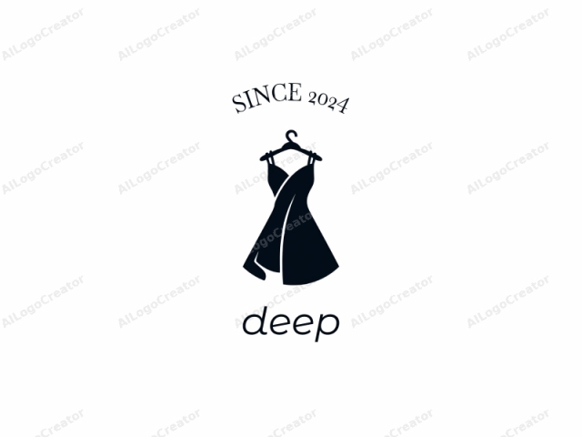 This logo, rendered in a clean, minimalist style, depicts a silhouette of a dress hanging on a hook. The dress is illustrated in a solid, dark blue color, contrasting starkly with the white background, giving it a crisp, modern appearance