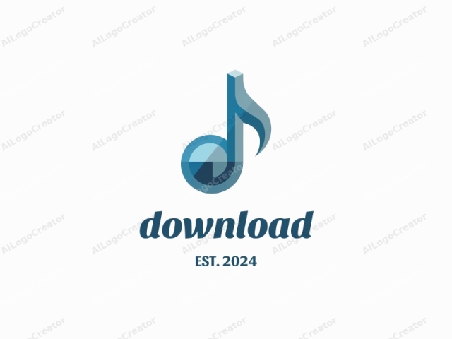 The image is a stylized, abstract logo depicting a musical note. The note is primarily blue with subtle shades of grey and white, giving it a modern, sleek, and clean look. It features a combination of geometric shapes, including a circle