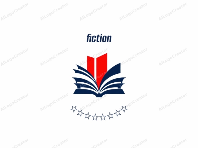 The logo is a stylized, modern graphic representation of an open book. The book is centered and features a simple, minimalist design. The book cover is depicted as a single, bold red rectangle that stands out vividly against the predominantly blue background