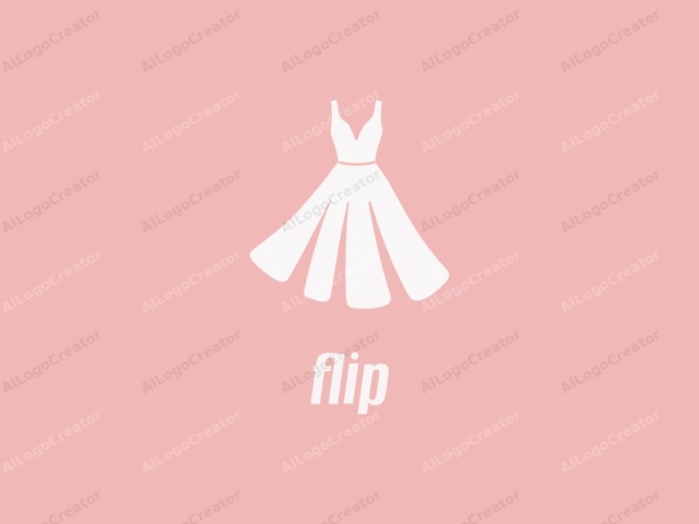 un vestido de novia blanco sobre un fondo rosa. La imagen del logo es una ilustración minimalista de diseño plano, caracterizada por sus líneas limpias y formas simples. El vestido de novia, representado en el centro y de frente, presenta un escote en V y un corpiño ajustado