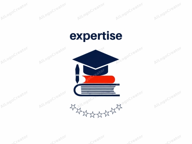 which depicts a stylized, minimalist design. This image features a flat, digital illustration in a minimalist style. At the top, a dark blue graduation cap, symbolizing academic achievement, rests diagonally with a pointed, triangular shape. Below the