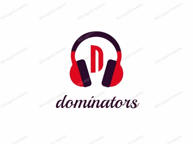 The image is a digital illustration of a stylized headphone logo against a plain white background. The headphone design features large, rounded earpieces in a bright red color with a sleek, modern appearance. The headband is divided into two parts, with