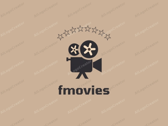 The image is a minimalist, monochromatic logo consisting of two iconic film camera symbols, one smaller and placed behind the other. Both cameras are depicted in solid black against a beige background. The smaller camera is placed centrally in the composition and features