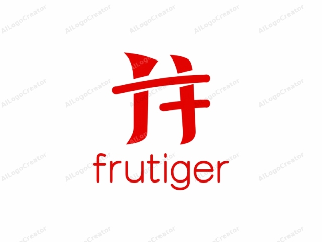 Esta imagen de logo es una versión estilizada y simplificada del carácter kanji japonés para "Ha". Se representa en una fuente sans-serif roja y audaz sobre un fondo blanco intenso. El diseño presenta una línea horizontal gruesa que cruza a través del