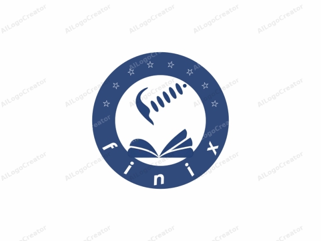 featuring an abstract and minimalist design. This logo is composed of two elements in a simplistic, monochromatic blue color against a plain white background. The first element, positioned near the top left, represents a stylized pen with a curved, smooth