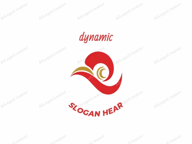 The logo image features a stylized, abstract design that is both modern and minimalist. Dominant colors are vibrant red and gold, with a clean, smooth texture and crisp lines. The central element is a curved, swooping shape that resembles a