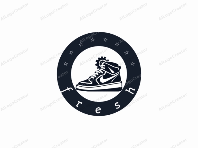 This logo features a stylized black-and-white silhouette of a high-top Nike sneaker, prominently displayed against a plain white background. The sneaker is drawn in a minimalist, vector-based style with clean, sharp edges, emphasizing its sleek and modern