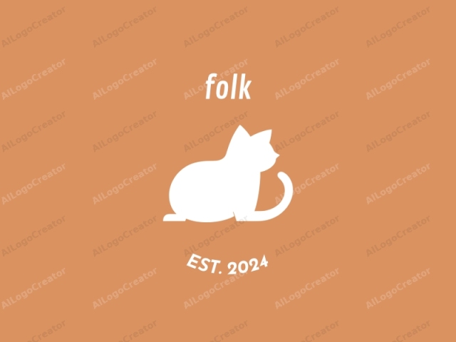 El logo es una ilustración minimalista y de diseño plano de un gato sobre un fondo sólido de color naranja quemado. El gato está representado en una silueta simple y estilizada, con líneas limpias y rectas que definen su forma sin detalles intrincados ni sombreado.