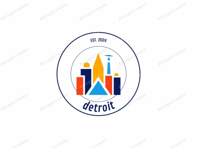 which features a simplified geometric design. The logo consists of four distinct shapes arranged in a triangular formation against a plain white background. The shapes include a tall, triangular structure in the center, colored in blue and orange with blue being the dominant hue.