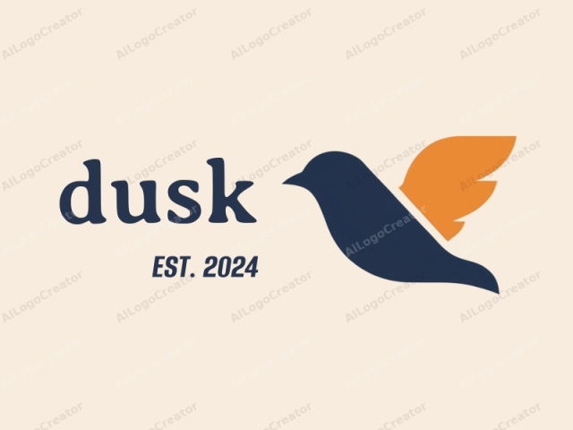 This is a minimalist logo, featuring a stylized bird design in a flat, digital drawing style. The bird is depicted in a streamlined, geometric form, with clean lines and smooth edges. The body of the bird is a solid navy blue,