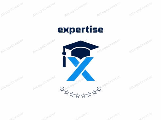 This is a minimalist logo in a digital graphic design style. The logo is centered and composed of three primary colors: dark blue, light blue, and white. It depicts a traditional mortarboard, a flat academic cap typically worn at graduation ceremonies.