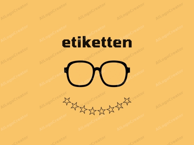 a pair of glasses. This image is a minimalist graphic representation of a pair of glasses set against a solid, light tan background. The glasses are drawn in bold, solid black lines and consist of two large, oval-shaped lenses with rounded edges.