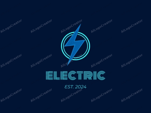 a lightning bolt against a dark blue background. This logo features a minimalist design with bold, geometric shapes and colors. It primarily consists of a lightning bolt icon situated centrally within a circular border. The lightning bolt is sharp and pointed, with a bright