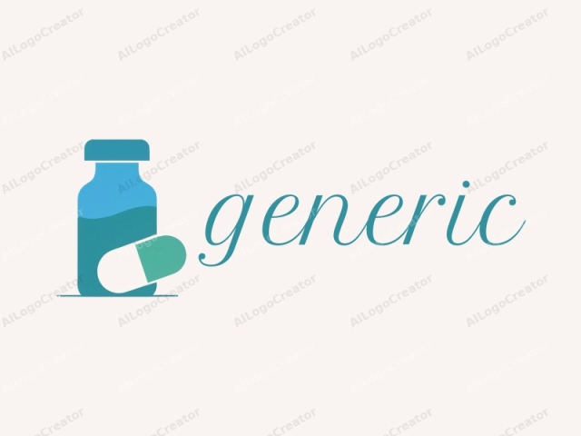 a pharmaceutical product. The image is a simple, clean, and modern digital drawing in a flat design style. The main subject is a blue glass bottle with a blue screw cap. The bottle has a cylindrical shape with a narrow base and a slight