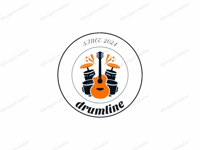 Dieses Logo-Bild zeigt eine stilisierte Darstellung eines Rock-Schlagzeugs und einer Gitarre, die vor einem weißen Hintergrund zentriert sind. Die Schlagzeuge, in kräftigen schwarzen Linien gezeichnet, sind mit der charakteristischen zylindrischen Form und schwarzen Schlagzeugfellen dargestellt, mit einem Hi-Hat und einem