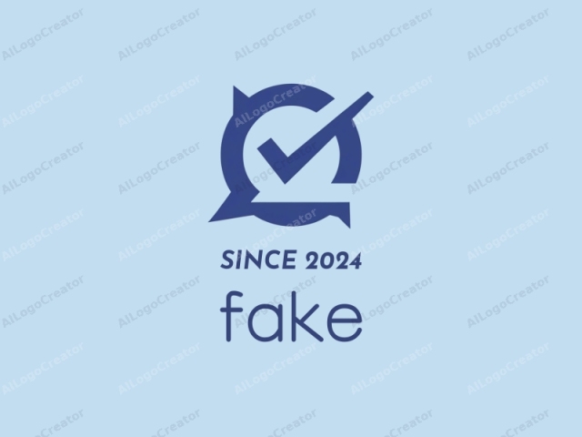 The image is a digital logo composed of simple geometric shapes and colors. The primary subject is a blue, checkmark symbol within a blue circular outline, with an additional blue triangular point to the left. The checkmark symbol is placed diagonally,