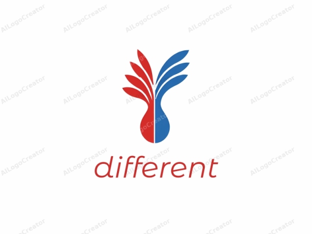 This is a minimalist logo featuring a stylized flower or plant. The image comprises two large, abstract, triangular petals. The left triangular petal is red, while the right one is blue, giving the logo a striking, vibrant appearance. The