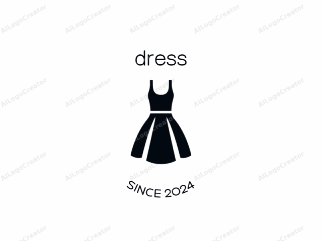 in black and white. This logo is a simple, stylized illustration of a sleeveless dress in a silhouette format. The dress is depicted in solid black on a stark white background, making its design highly contrasted and easily recognizable. The dress features