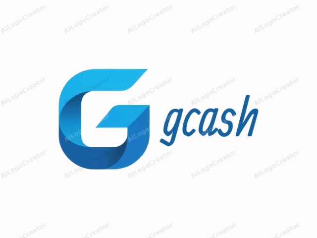 The logo is a bold, three-dimensional, abstract geometric design featuring the letter "G". The design is primarily composed of a deep blue, with smooth, flowing lines and curves. The letter "G" is stylized with a twist, giving