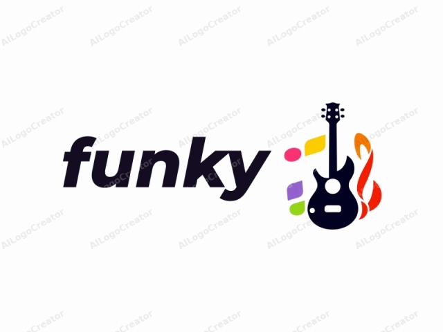 ein Musikinstrument. Dieses Logo zeigt ein vereinfachtes, stilisiertes Bild einer E-Gitarre, das auf einem weißen Hintergrund zentriert ist. Der Gitarrenkorpus ist in dunkelblau dargestellt, mit einer klaren Unterscheidung zwischen Korpus und Hals. Der Kopf der Gitarre ist