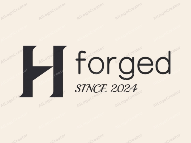 This is a simple, minimalist logo consisting of a bold, black, capital "H" centered on a pale beige background. The "H" has a unique, modern design with its vertical bar extending downward and a sharp, curved top, creating