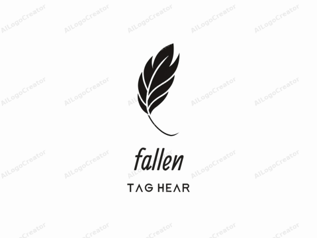 which is a minimalist, black-and-white design featuring a stylized feather. The feather is depicted with smooth, curved lines, creating a sleek and elegant appearance. The lines are clean and precise, with no additional details or shading, contributing to the