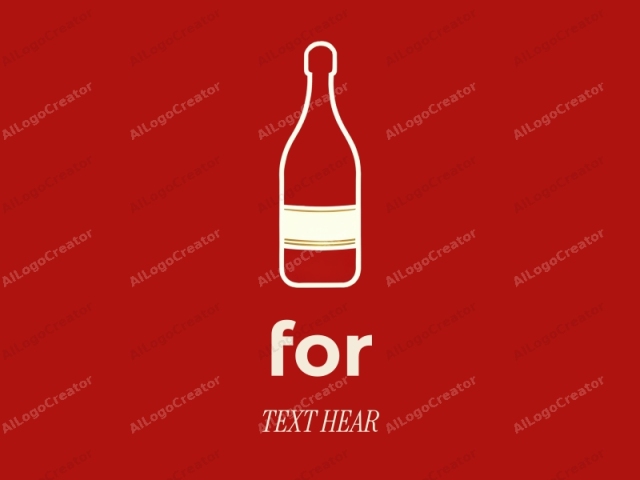 Esta es una representación gráfica minimalista y plana de una botella de vino. El fondo es de un color rojo sólido y rico, proporcionando un contraste marcado con el sujeto central. La botella de vino se representa con líneas blancas limpias y una forma geométrica simple.