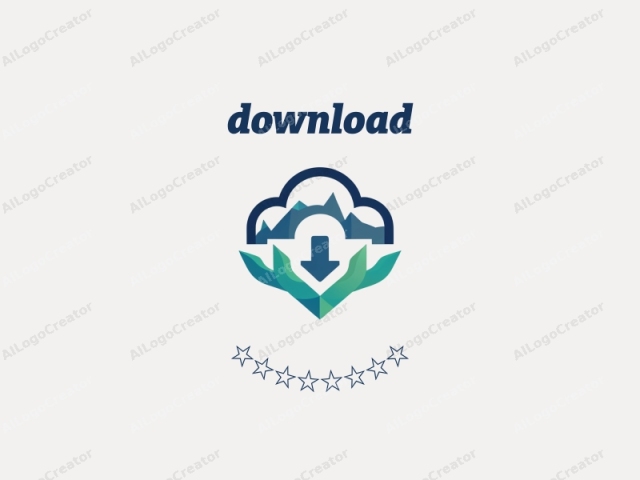 a vector graphic featuring a stylized cloud with a drop of water and an arrow. The logo comprises three primary colors: green, blue, and white, with a minimalist, abstract design. The cloud is depicted in a blue gradient, with a