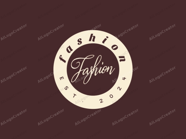 The image is a minimalist, text-based logo featuring the word "Fashion" in elegant cursive script against a rich, deep maroon background. The text is written in a light cream color, creating a striking contrast that enhances readability and makes the