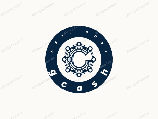 This image is a digital illustration of a stylized letter "C" set against a white background. The letter "C" is drawn in a bold, dark blue color, occupying the center of the image. Surrounding the letter are multiple circular