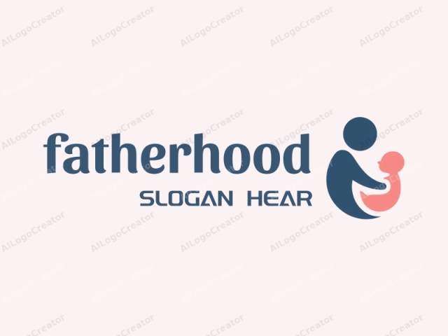 The image is a minimalist, flat design logo featuring two primary colors: dark blue and soft coral pink. It depicts a stylized illustration of a hand holding a baby, symbolizing protection and nurturing. The hand, represented by a smooth, curved