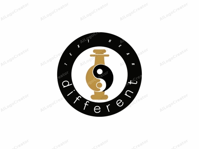 The logo is a simplistic, minimalist graphic in the form of an abstract illustration. It features a central, circular yin-yang symbol divided by a gold line, representing the dual nature of existence. The background is stark white, providing a sharp