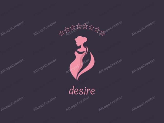 Dies ist ein stilisiertes digitales Logo mit einem minimalistischen, eleganten Design. Der Hintergrund ist in einem dunklen Violett gehalten, was einen starken Kontrast zur zentralen Figur bildet. Die Silhouette einer Frau ist prominent dargestellt, wobei ihr Körper leicht nach links geneigt ist und